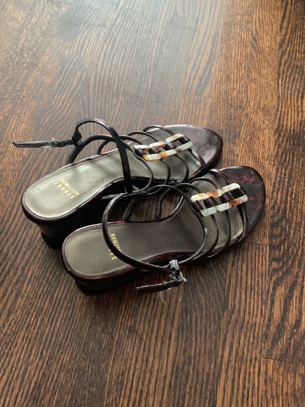 Stuart Weitzman Tortoiseshell Patent Leather Wedges